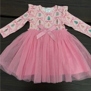 Pink Holiday Tulle Dress for Kids - Nutcracker Print